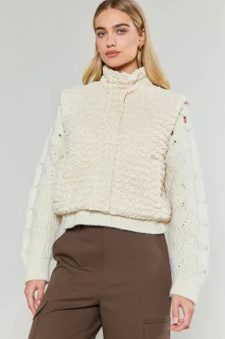 Current Air Coats & Jackets-Quilted Cropped Vest IVORY