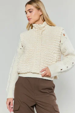 Current Air Coats & Jackets-Quilted Cropped Vest IVORY