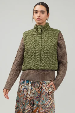 Current Air Coats & Jackets-Quilted Cropped Vest OLIVE