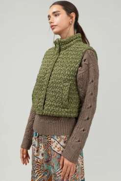 Current Air Coats & Jackets-Quilted Cropped Vest OLIVE