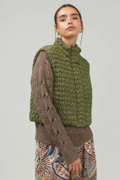 Current Air Coats & Jackets-Quilted Cropped Vest OLIVE