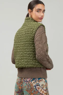 Current Air Coats & Jackets-Quilted Cropped Vest OLIVE