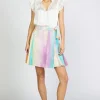 Current Air Skirts-Rainbow Painterly Pleated Skirt MULTI