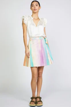 Current Air Skirts-Rainbow Painterly Pleated Skirt MULTI