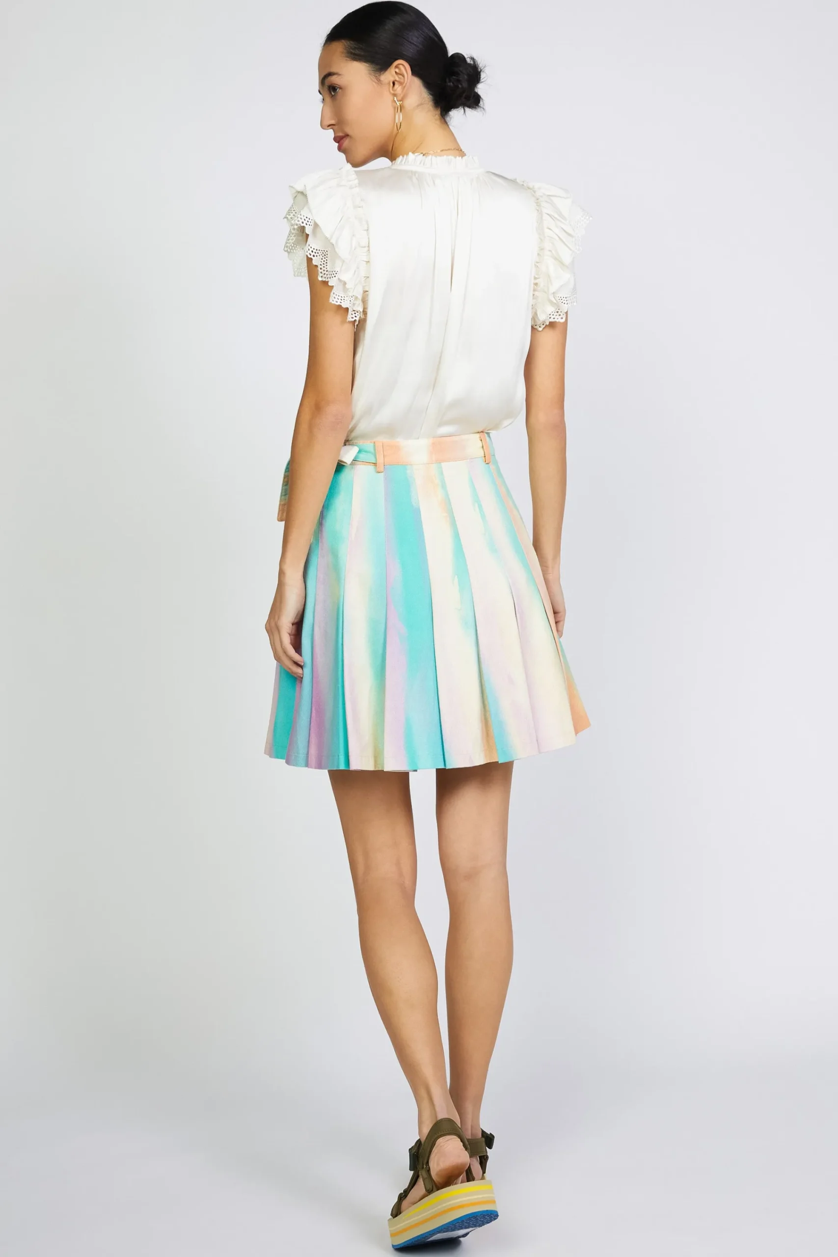 Current Air Skirts-Rainbow Painterly Pleated Skirt MULTI