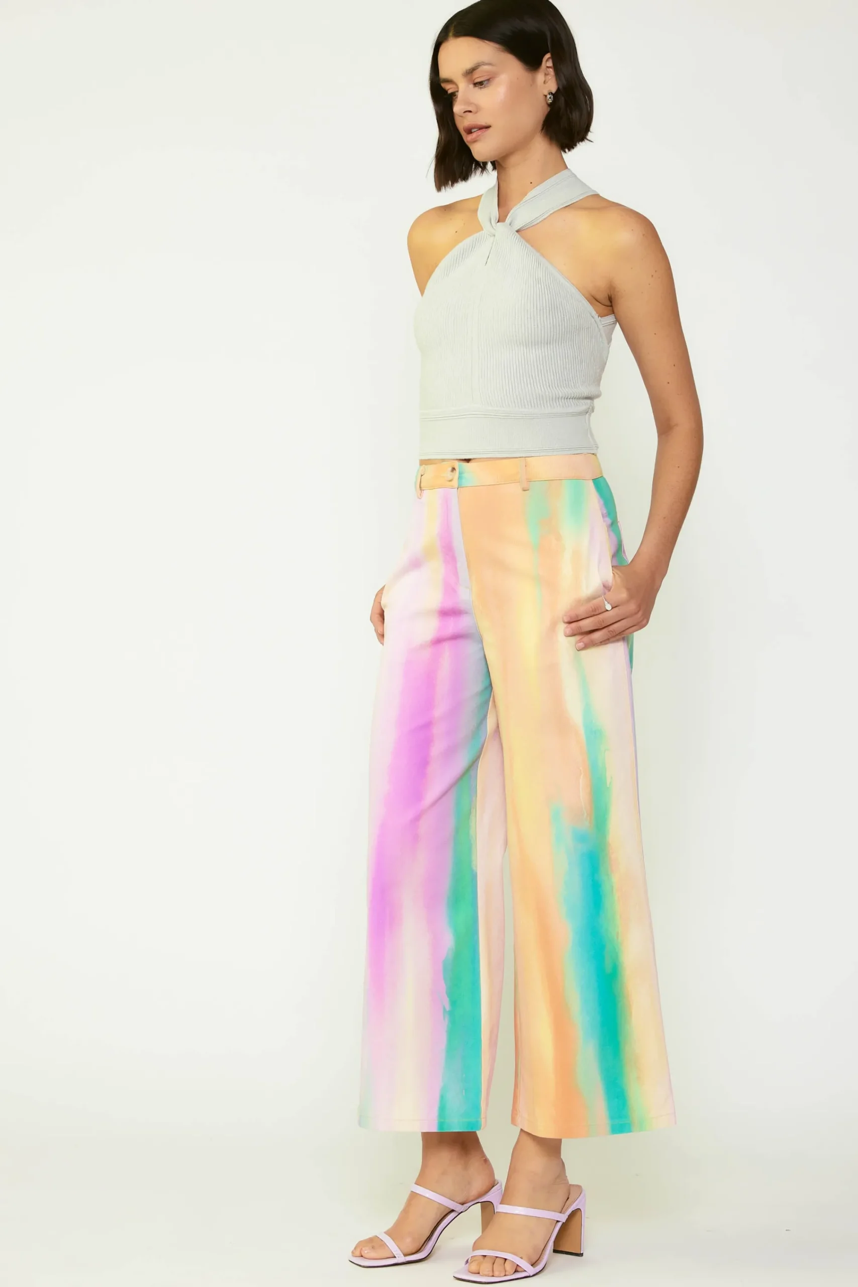 Current Air Pants-Rainbow Painterly Wide Leg Pants MULTI