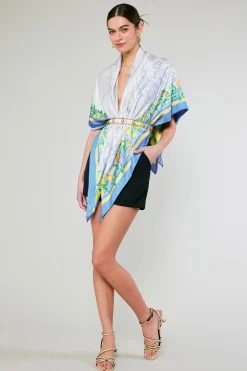 Current Air Accessories-Recycled Signature Print Large Scarf TUSCANBLUECITRUS