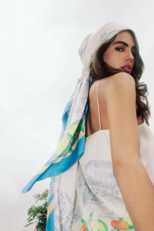 Current Air Accessories-Recycled Signature Print Scarf TUSCANBLUECITRUS