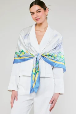 Current Air Accessories-Recycled Signature Print Large Scarf TUSCANBLUECITRUS