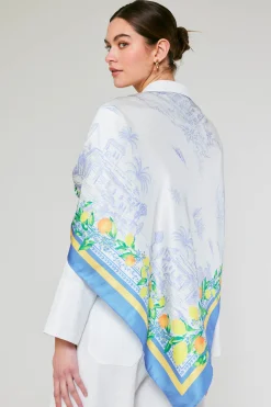Current Air Accessories-Recycled Signature Print Large Scarf TUSCANBLUECITRUS