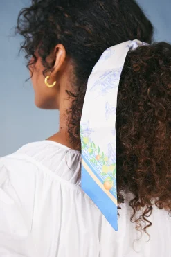 Current Air Accessories-Recycled Signature Print Twilly Scarf TUSCANBLUECITRUS