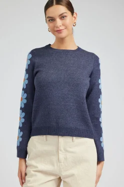 Current Air Knitwear | Sweaters-Retro Daisy Motif Sweater NAVY