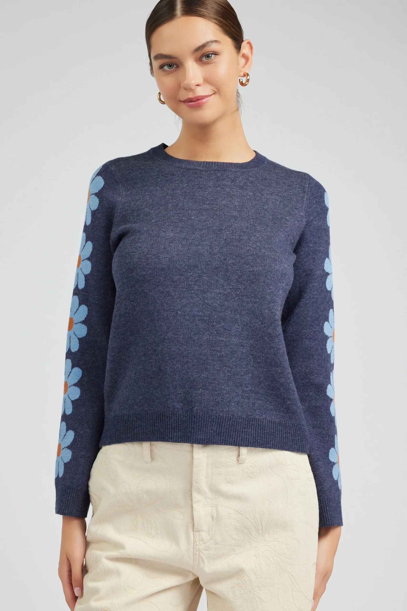 Current Air Knitwear | Sweaters-Retro Daisy Motif Sweater NAVY