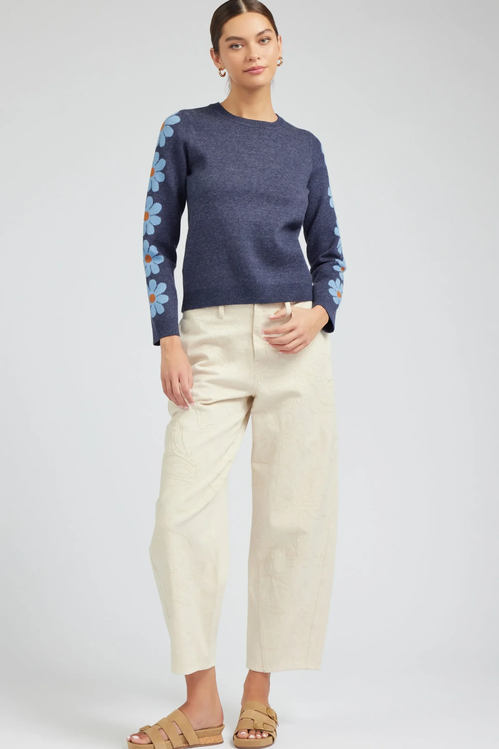 Current Air Knitwear | Sweaters-Retro Daisy Motif Sweater NAVY