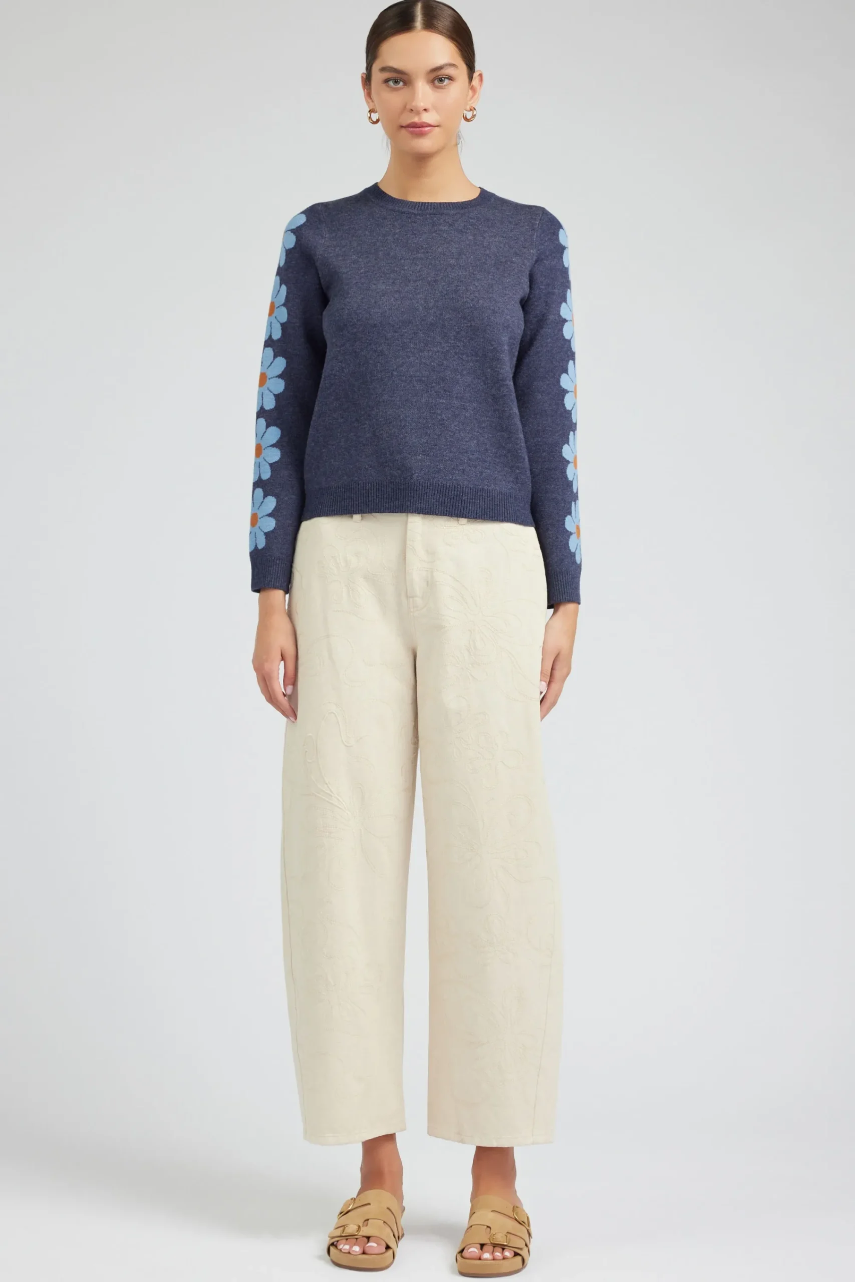 Current Air Knitwear | Sweaters-Retro Daisy Motif Sweater NAVY