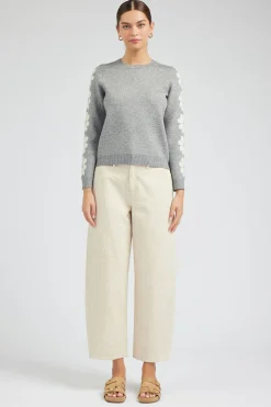 Current Air Knitwear | Sweaters-Retro Daisy Motif Sweater HEATHERGREY