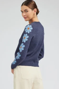 Current Air Knitwear | Sweaters-Retro Daisy Motif Sweater NAVY