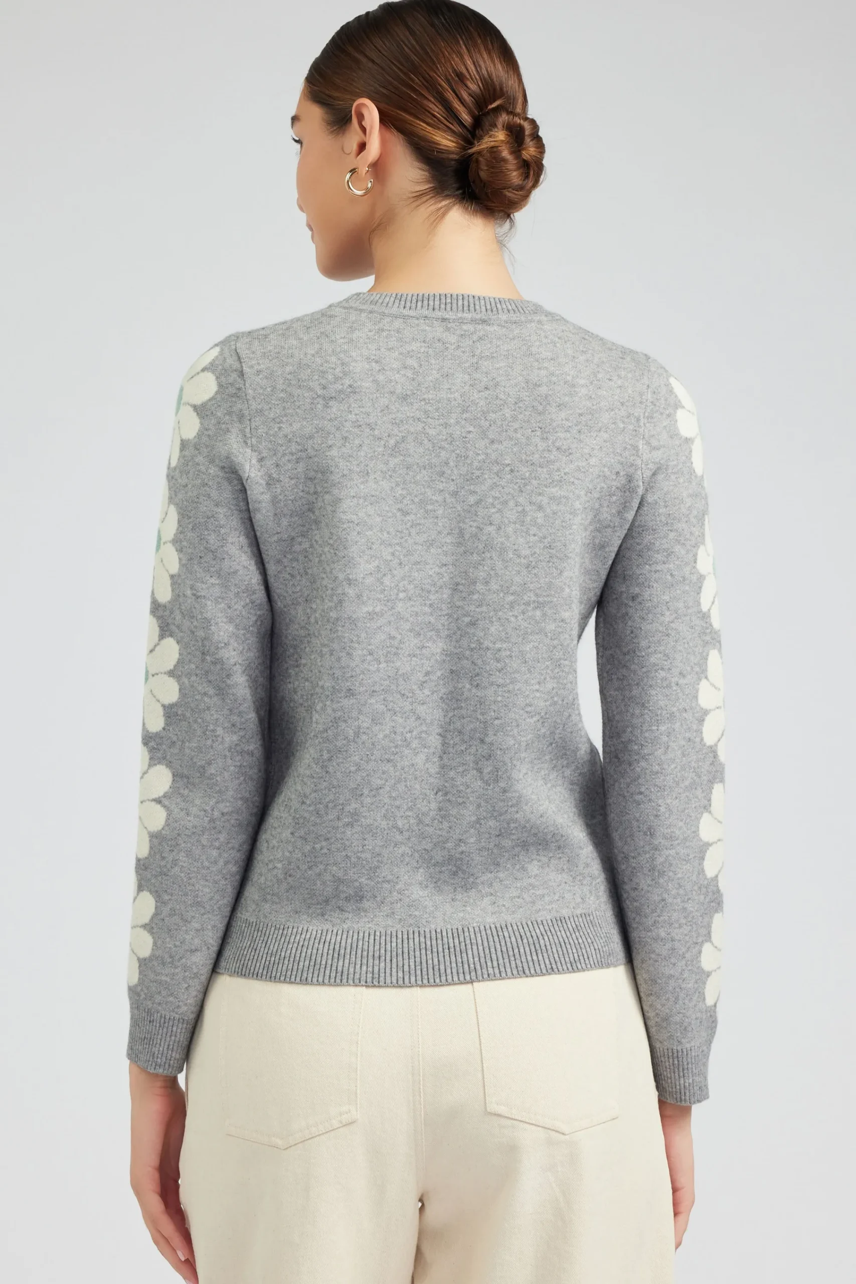 Current Air Knitwear | Sweaters-Retro Daisy Motif Sweater HEATHERGREY