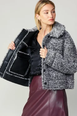 Current Air Coats & Jackets-Reversible Vegan Leather Shearling Jacket BLACK
