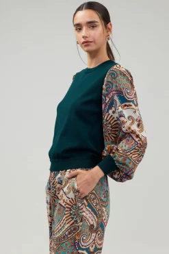 Current Air Knitwear | Sweaters-Ribbed Contrast Sleeve top GREENMLT