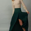 Current Air Skirts-Ribbed Waist Midi Skirt DARKGREEN