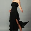 Current Air Skirts-Ribbed Waist Midi Skirt BLACK