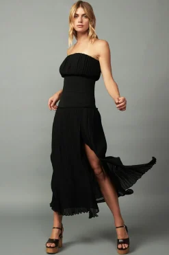 Current Air Skirts-Ribbed Waist Midi Skirt BLACK