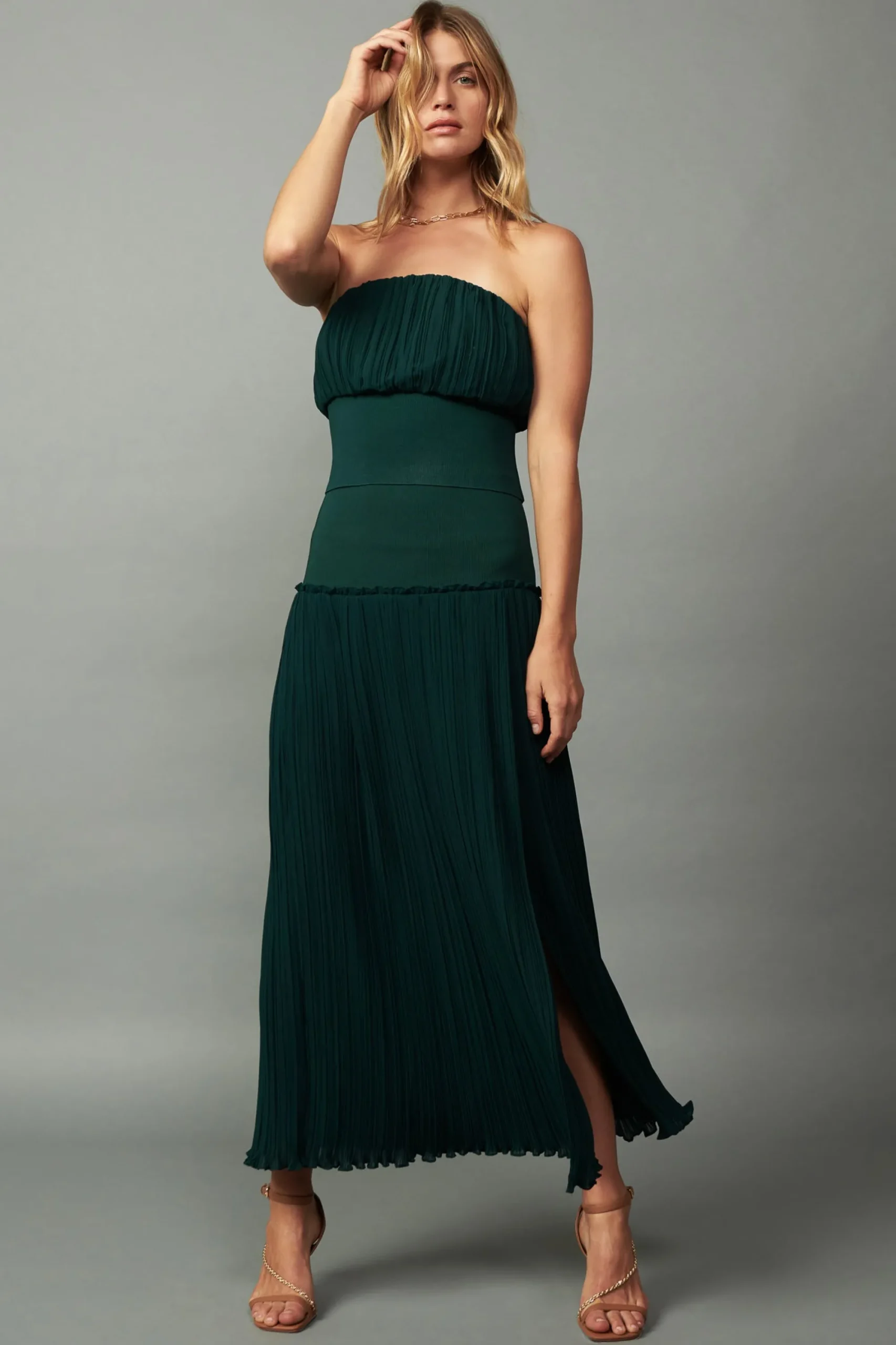 Current Air Skirts-Ribbed Waist Midi Skirt DARKGREEN
