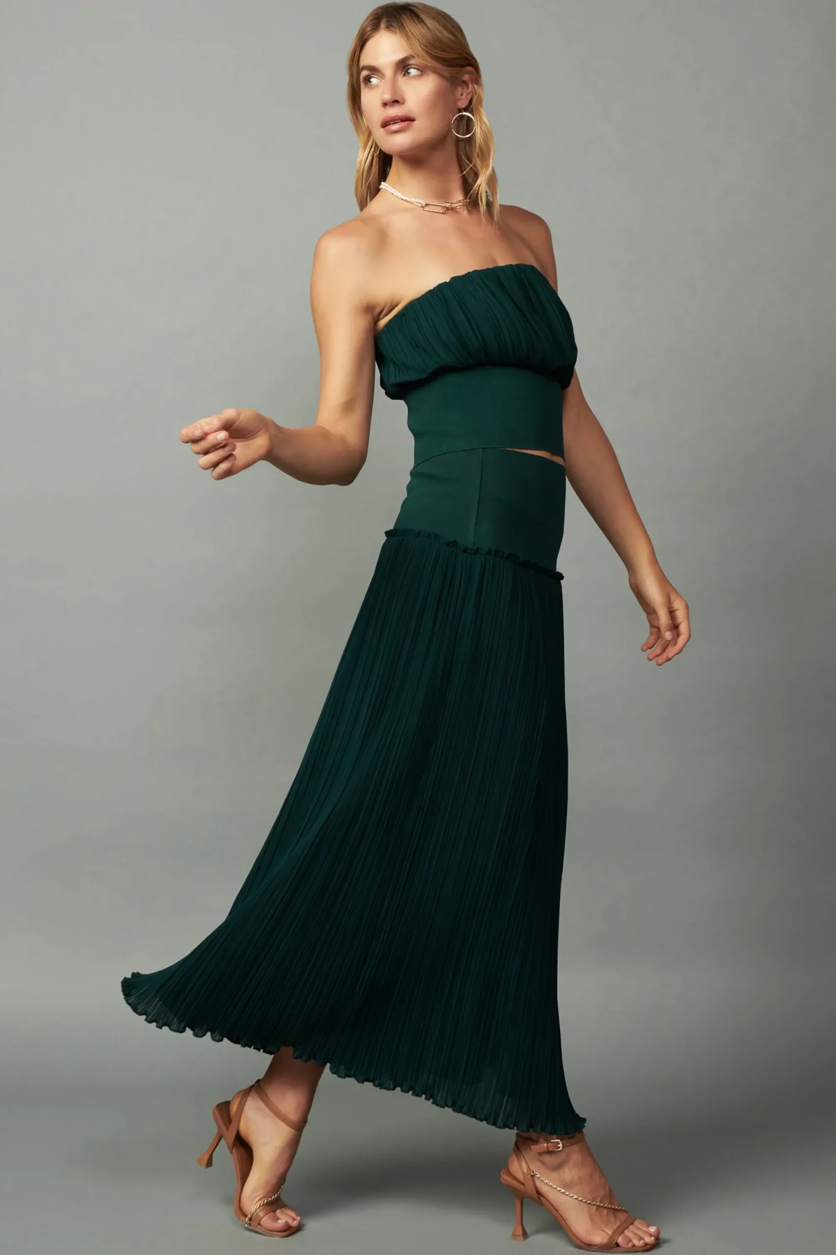 Current Air Skirts-Ribbed Waist Midi Skirt DARKGREEN