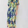 Current Air Maxi Dresses | Midi Dresses-Rose Motif Maxi Dress NAVY