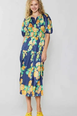 Current Air Maxi Dresses | Midi Dresses-Rose Motif Maxi Dress NAVY
