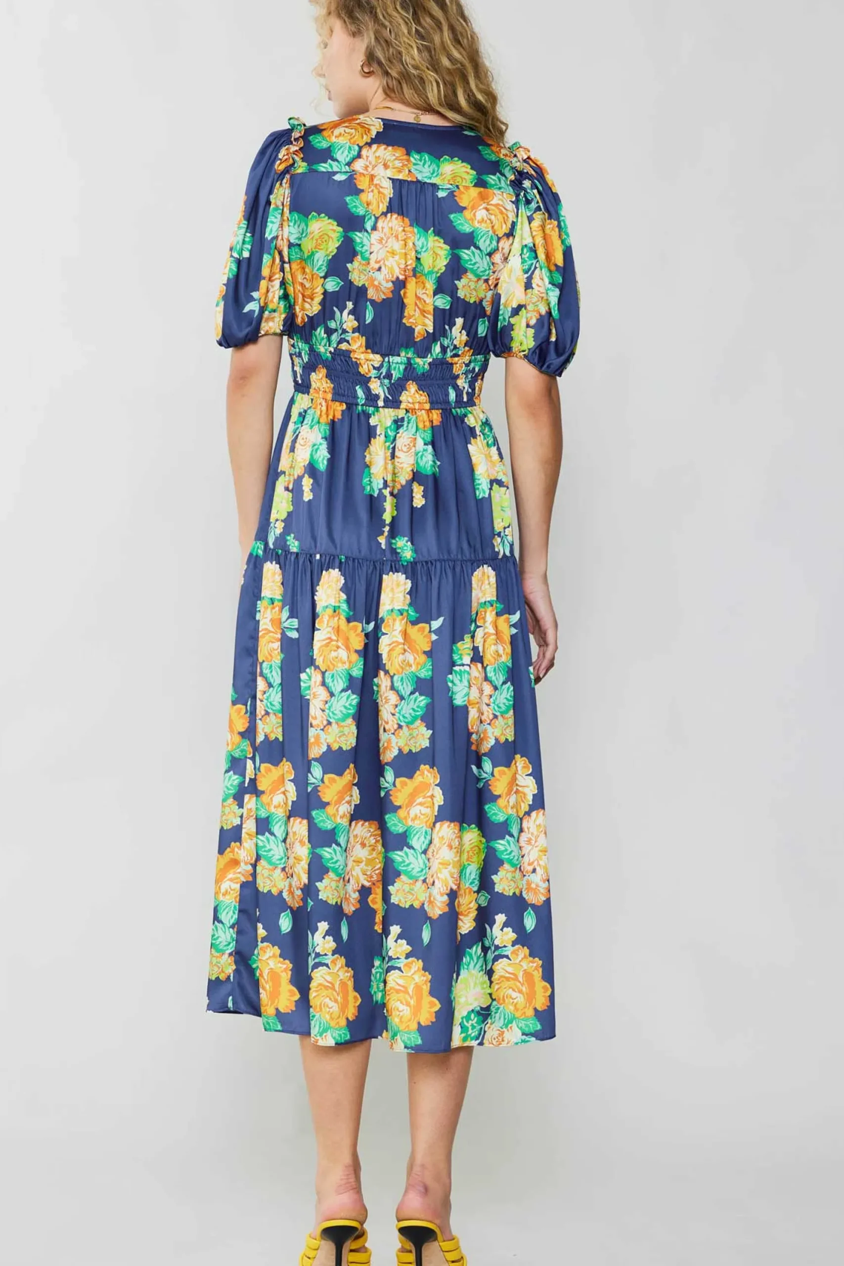 Current Air Maxi Dresses | Midi Dresses-Rose Motif Maxi Dress NAVY