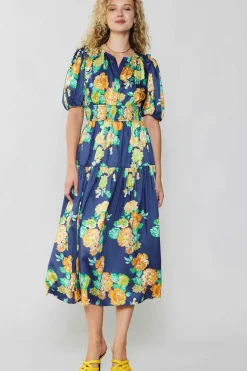 Current Air Maxi Dresses | Midi Dresses-Rose Motif Maxi Dress NAVY