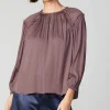 Current Air Long Sleeve Tops-Round Neck Ruffled Top MAUVEBROWN