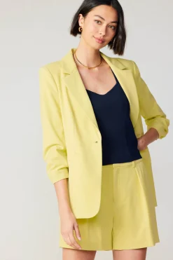 Current Air Coats & Jackets-Ruched Sleeve Blazer LEMON