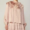 Current Air Long Sleeve Tops-Ruffle Cape Blouse FADEDBLUSH