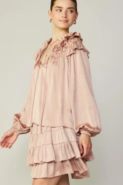Current Air Long Sleeve Tops-Ruffle Cape Blouse FADEDBLUSH