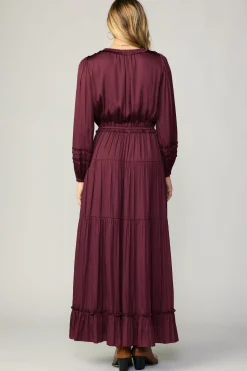 Current Air Maxi Dresses-Ruffle Trim Maxi Dress WINE
