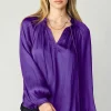 Current Air Long Sleeve Tops-Ruffled Cuff Blouse SPACEPURPLE