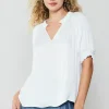 Current Air Short Sleeve Tops-Ruffled Cuff Blouse WHITE