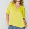 Current Air Short Sleeve Tops-Ruffled Cuff Blouse PINEAPPLE