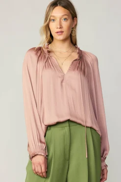 Current Air Long Sleeve Tops-Ruffled Cuff Blouse MAUVE