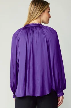 Current Air Long Sleeve Tops-Ruffled Cuff Blouse SPACEPURPLE