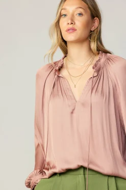 Current Air Long Sleeve Tops-Ruffled Cuff Blouse MAUVE