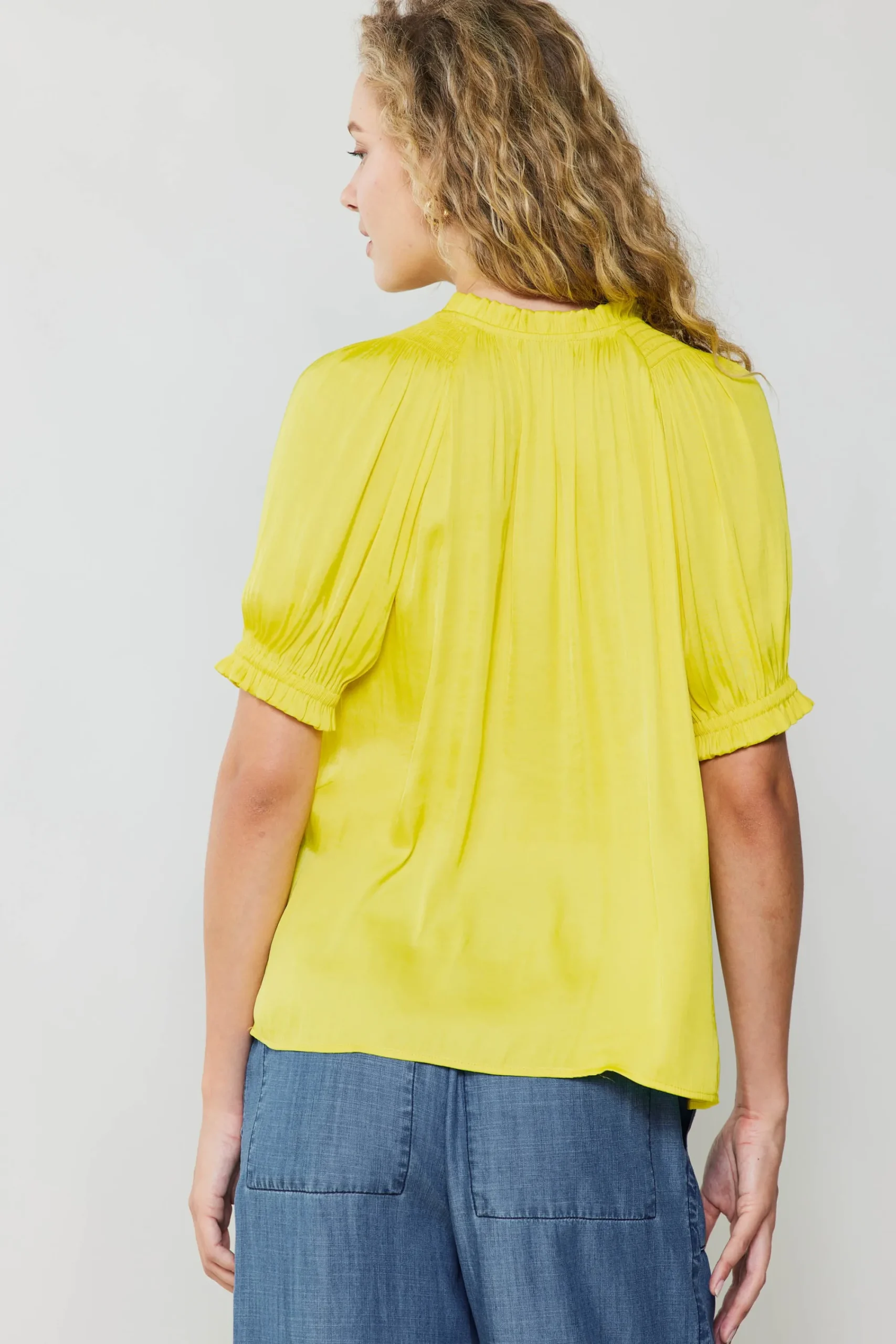 Current Air Short Sleeve Tops-Ruffled Cuff Blouse PINEAPPLE