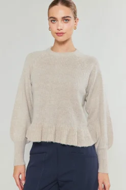 Current Air Knitwear | Sweaters-Ruffled Hem Sweater OATMEAL