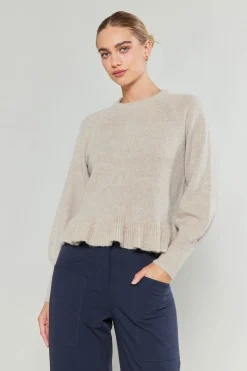 Current Air Knitwear | Sweaters-Ruffled Hem Sweater OATMEAL