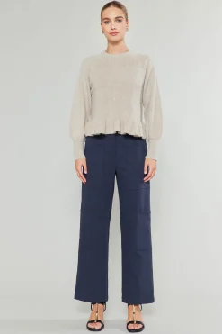 Current Air Knitwear | Sweaters-Ruffled Hem Sweater OATMEAL