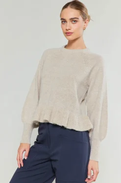 Current Air Knitwear | Sweaters-Ruffled Hem Sweater OATMEAL