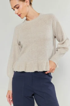 Current Air Knitwear | Sweaters-Ruffled Hem Sweater OATMEAL